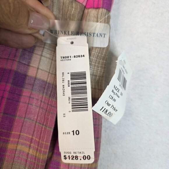 Pendleton Linen Madras Pink Plaid Pants Size 10 Vintage Deadstock Wrinkle Resist - Picture 5 of 10